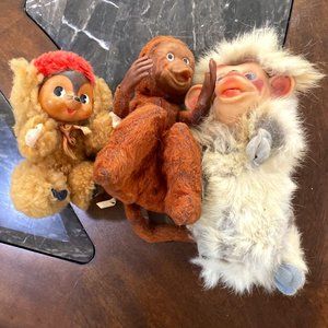 vintage toy Plush monkey vinyl face lot of 3